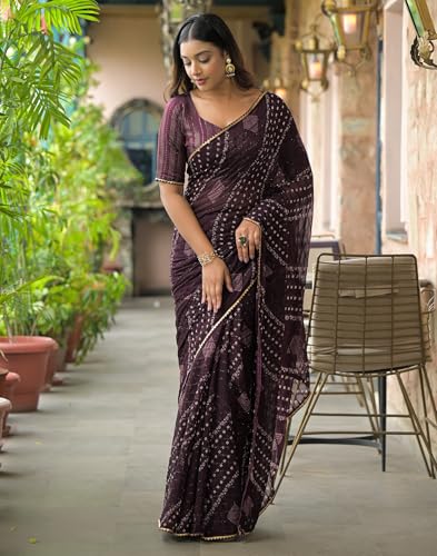 Image of SIRIL Women's Georgette Bandhani Printed Saree With Unstitched Blouse Piece