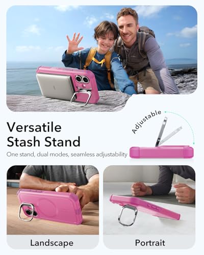 Image of ESR for iPhone 17 Phone Case with Stand, 23ft Military-Grade Drop Protection with Camera Control, Shock-Absorbing Rugged Cover, Compatible with MagSafe Accessories, Cyber Series, Pink