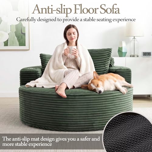 Image of Trustyue Boneless Couch,Comfy Fluffy Sofa Bed,Upholstered Sleeper Sofa with Cup Holder and Throw Pillows,Corduroy Plush Cloud Lounge Chair