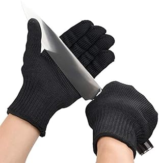 Knife Proof Cut Resistant Work Gloves, Black Chainmail Safety Work Glove, Kevlar Cutting Protective Gloves, High Performance Level 5 Protection, Firm Grip Cut Proof Steel Anti Work Glove, for Hand Protection Cut, Cook, Yard and Outdoor, Kitchen, Size M
