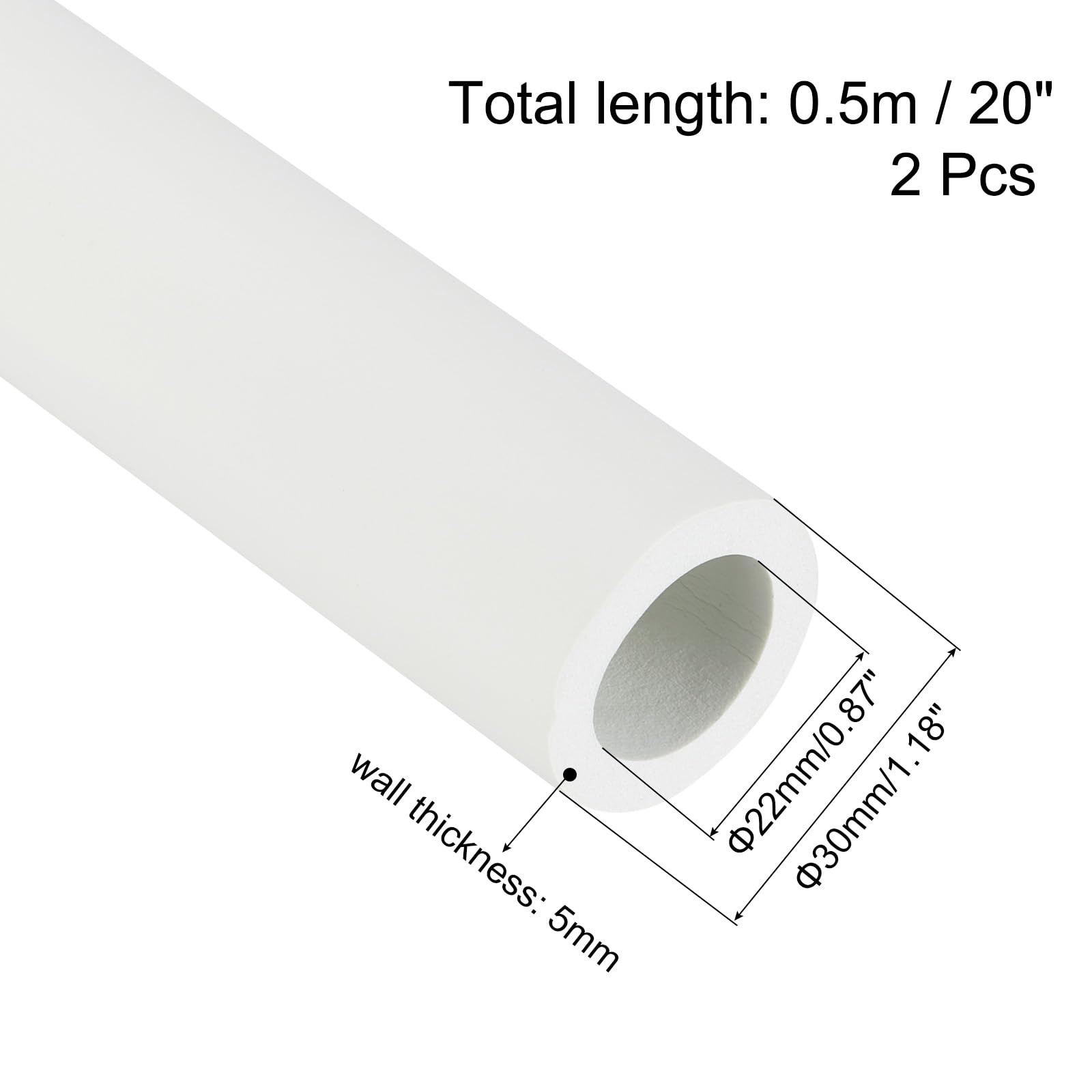 QUARKZMAN 2 szt. Rura izolacyjna z pianki izolacyjnej 22 mm ID 30 mm OD 20 "Zachowanie ciepła do uchwytu uchwytu, biała