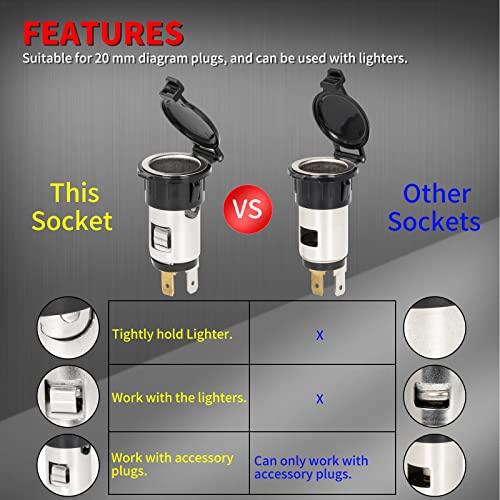 Image of DaierTek Cigarette Lighter Socket DC 12V Car Cigarette Lighter 12 Volt Female Power Outlet Socket Replacement with Cover Wiring Harness for Automotive Truck RV Boat Motorcycle