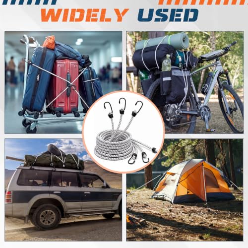 Image of Extra Long Bungee Cords with Hooks 0.39 Inch Thick Heavy Duty Bungee Straps for Outdoors, Camping, Rvs, Bikes, Cargo (White+Black,120 Inch,3 Pcs)