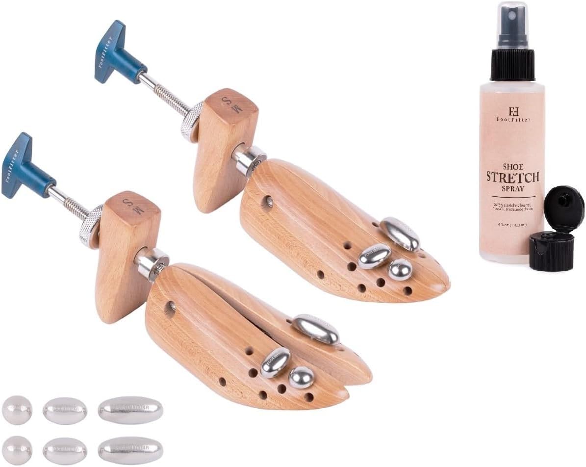 FootFitter Premium 2-Way Shoe Stretcher Set with 4 oz. Shoe Stretch Spray (Men’s XL 14-15)