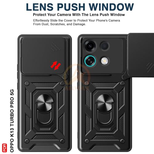 Image of Armor Bumper Back Cover Case for Oppo K13 Turbo 5G / Oppo K13 Turbo Pro 5G Rotating Camera Cover, Ring Holder & Kickstand | Heavy Duty & 360 Degree Protection Back Cover (Black)