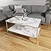 roomfitters White Marble Print Coffee Table with Gold Metal Legs, 2 Tier Living Room Table