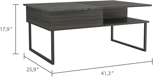 Miniatura 4 de Mesa de centro elevable con un estante en color expreso, mesa de centro moderna, 25.90 pulgadas de largo x 41.30 pulgadas de ancho x 17.9 pulgadas
