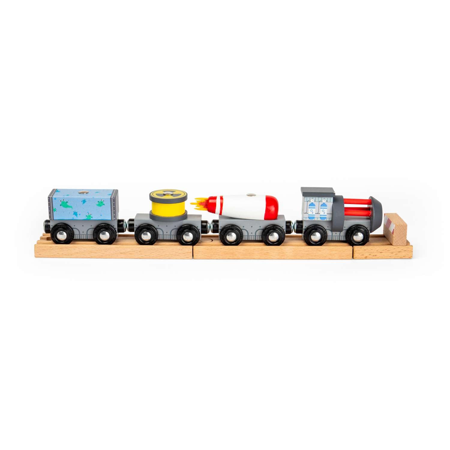 Bigjigs Rail Space Train | Wood Train Toy for Kids | Montessori Rocket Inspired Magnetic Engine Set | Futuristic Toddler Toy Trains | Compatible with Most Wooden Railway | Gifts for 3+ Year Olds