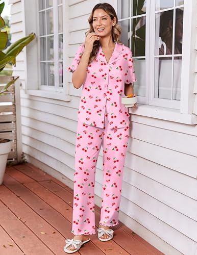 Womens Pajama Sets Short Sleeve Printed PJs Button Down Sleepwear - image 4