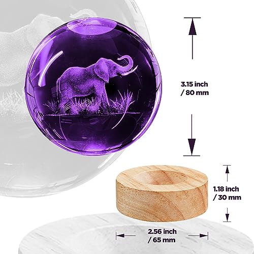 Image of 3D Elephant Crystal Ball Night Light With 16 Color Wooden Base, Upgraded 3.15 Inch Glass Ball Lamp With Remote for Birthday Holiday Xmas, Cool Toy Decor Gifts for Boys Girls Kids