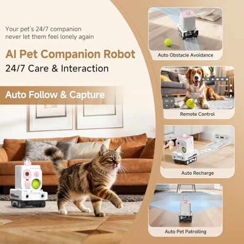 Image of Pmate AI Pet Camera Robot Companion for Dogs & Cats Robot Camera with Visual Recognition Remote Video Interaction Auto Feeding & Play Red Light Teaser Night Vision Auto Charging Pink