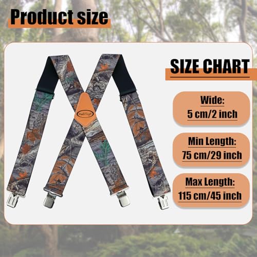 Melotough 2 Pcs Camo Suspenders For Men Heavy Duty Work Suspender 2 Inch Wide Adjustable Elastic Suspenders For Hunting thumb #5