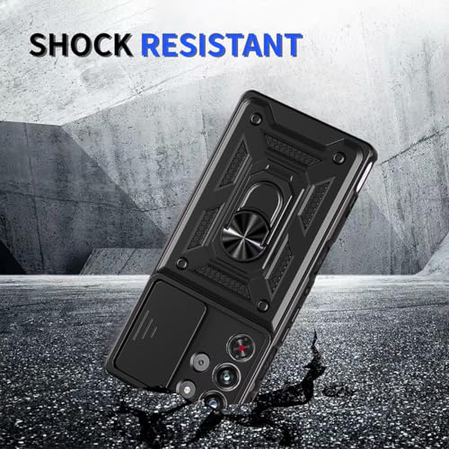 Image of Casodon Shockproof Back Case Cover for Poco X8 Pro 5G, Shockproof Poco X8 Pro Back Cover, Ring Case with Kickstand and Camera Protection Shutter - Black