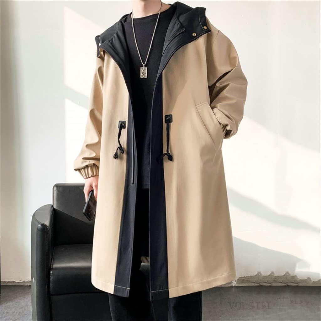 Trench Coat Men Streetwear Long Jacket Hip Hop Male Windbreaker Spring Autumn Hooded Overcoat(Chinese XL Code)