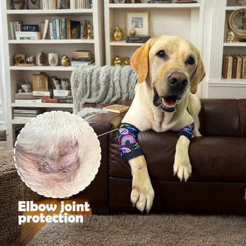 Image of Dog Elbow Wraps Knee Protector Pads Elbow Callus Treatment Sleeve for Wounds Front Legs Prevent Licking for Medium Large Dogs 2XL,Rainbow