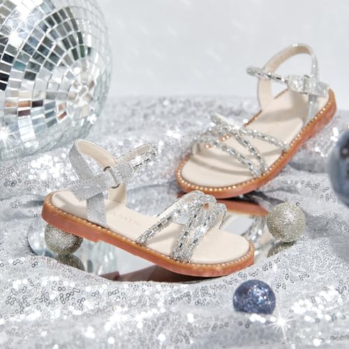 Image of PHIRAMIN Toddler Girl Sandals - Flower Girl Dress Shoes Open Toe Little Kid Flats