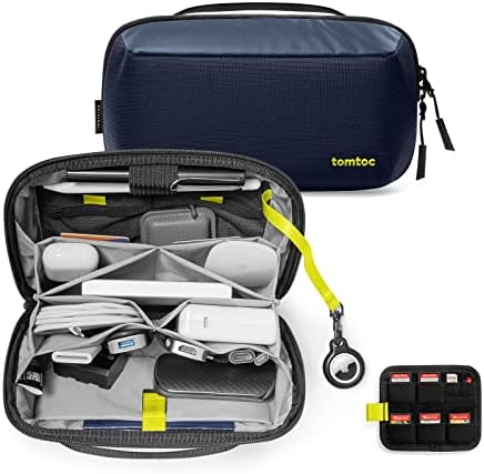 tomtoc Electronic Organizer Accessory Tech Pouch for MacBook Charger, Cables, Power Bank, Hard Drive, Cords, Water-resistant Storage Bag with Removable Card Slots for USB Adapter, Memory Card, Blue