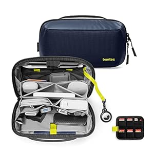 tomtoc Electronic Organizer Accessory Tech Pouch for MacBook Charger, Cables, Power Bank, Hard Drive, Cords, Water-resistant Storage Bag with Removable Card Slots for USB Adapter, Memory Card, Blue