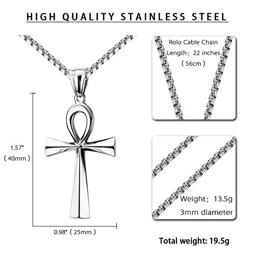 REVEMCN Reve Stainless Steel Coptic Ankh Cross Religious Pendant Necklace for Men Women, 20-24 Inches Chain4