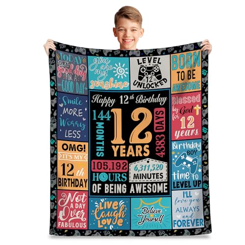 AICLIV Gift for 12 Year Old Boy, Birthday Gifts for Boys Age 12, 12th Birthday Blanket 40"x50", Ideas for 12 Yr Old Boys, Birthday Decorations
