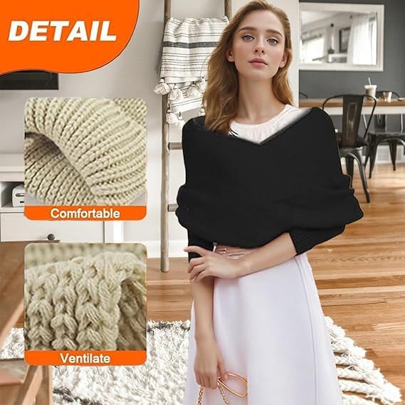 Crochet Sweater Scarf With Arms Sleeves For Women,Women's Knitted Double Sleeve Crocheted Sweater Scarf2