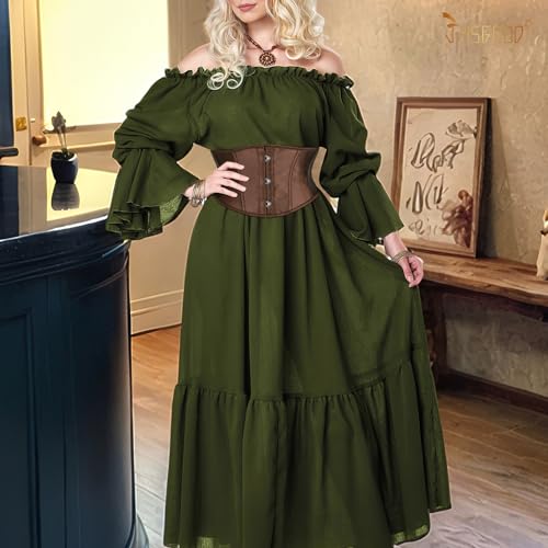JASGOOD Corset Wide Belt for Women Boned Lace Up Underbust Renaissance Steampunk Pirate Halloween Belt,Coffee4
