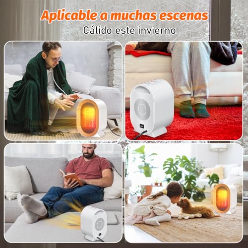Calefactor Bajo Consumo, Calefactor Cerámico PTC de 1200W, Calefactor Baño, Pequeño y Portátil, 2 Niveles de Potencia, Doble Protección, Apto para el Hogar y la Oficina, Blanco - imagen 6