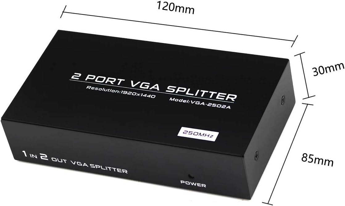 Popular Powered 1 in 2 Out VGA Video Splitter Distribution Box Signal Copy with Power Adapter 250mhz High Resolution 1920X1440 Discount Powered 1 in 2 Out VGA Video Splitter Distribution Box Signal Copy with Power Adapter 250mhz High Resolution 1920X1440