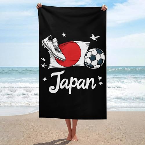 Toalla De Baño Camiseta con La Bandera De Japón, Estampado De Fútbol Japonés Toalla De Sauna Niñas Mujeres Toallas De Baño Infantiles, para Nadar, Surf, Gimnasio, 80x130cm