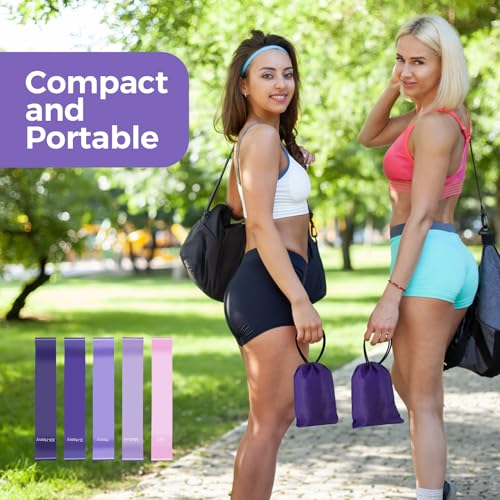 Fokky Fitnessbänder [5er Set], 100% Naturlatex Resistance Bands Widerstandsbänder mit Übungsanleitung auf Deutsch & Tragebeutel, Gymnastikband Fitnessband für Muskelaufbau Pilates Yoga