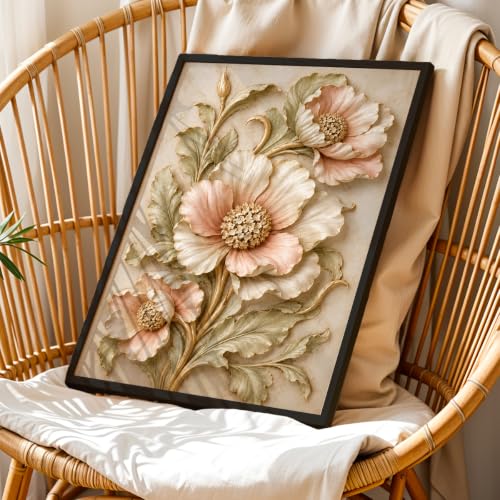 Image of NoWorries Floral Botanical Wall Painting with Frame | Premium Textured Flower & Leaf Artwork, Pastel Nature Wall Decor Framed for Living Room Bedroom Office and Home Decoration (Art-17,13x19inch)