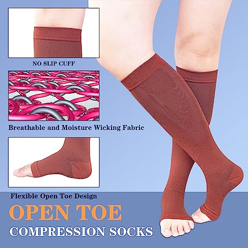 Image of Open Toe Compression Socks 2 Pairs 15-20mmHg Support Circulation Medical Toeless Compression Socks Recovery Varicose Veins