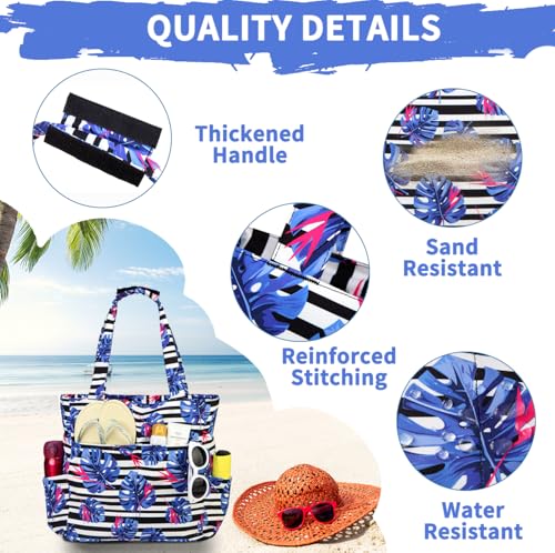 Image of Kasqo Beach Tote Bag for Women, 22L Waterproof Sandproof Medium Packable Travel Bag with Zipper for Pool Gym Shopping