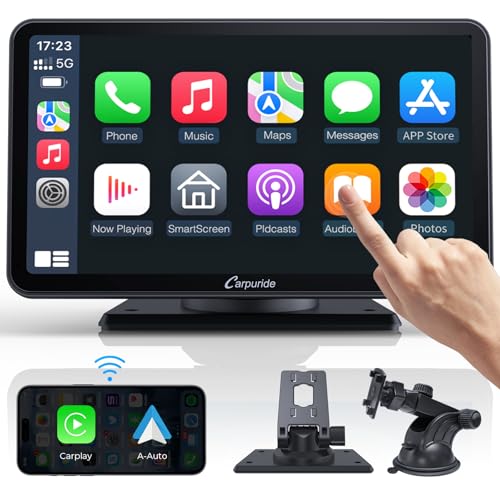 Image of Carpuride Portable Wireless CarPlay Screen for Car- 7 Inch Car Play Screen Compatible with Android Auto and Apple CarPlay - Multimedia Player, Bluetooth, Navigation Screen for All Vehicles