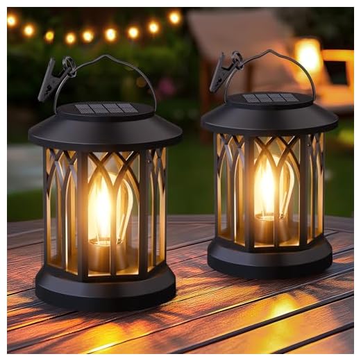 Hanging Solar Lanterns Outdoor Waterproof - 2 Pack Lanterns Decorative Outdoor Patio Decor with Clip Solar Lantern for Outside - Outdoor Lanterns for Patio Garden Waterproof Gifts for Women Mom Family