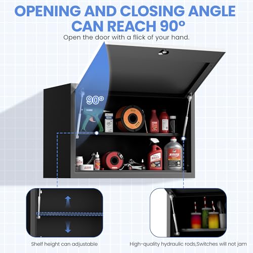 Image of Wall Mounted Metal Storage Cabinet, Garage Hanging Tool Cabinet