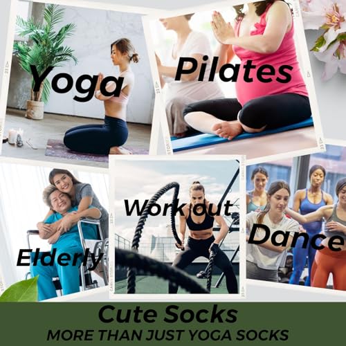 Image of Soxbang 3 /6 Pairs Cute Pilates Socks with Grips,Yoga Socks Barre Sock Non Slip Grip Embroidery for Barre Ballet Workout