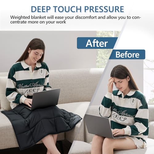 L'AGRATY Weighted Lap Blanket 7lb: Small Weighted Blankets for Adults Portable Travel - Cooling Pad Blanket for Relaxation Sleeping - Cozy Lap Washable All-Season(29" x 24")