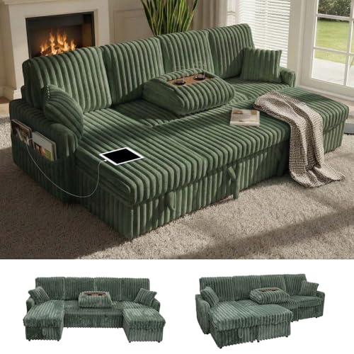 Image of KCGKCG 104 inch U Shaped Sleeper Sofa Bed, Pull Out Couches for Living Room