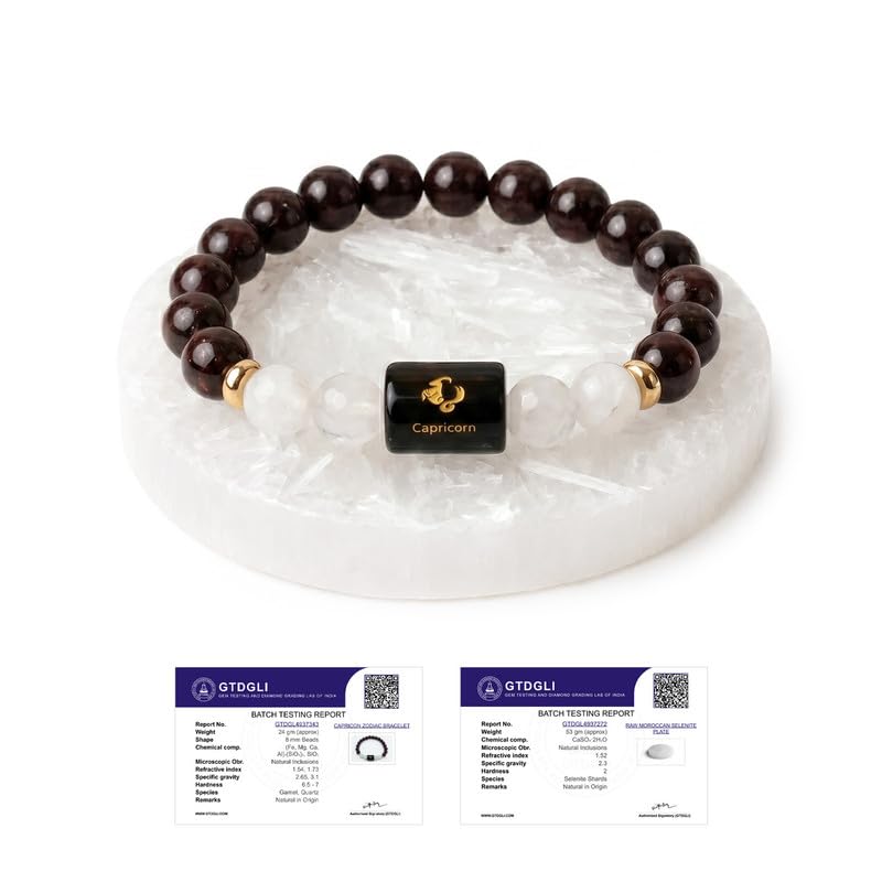 Image of Astrotalk Zodiac Bracelet with Raw Selenite Plate | Healing Crystals for Protection & Emotional Balance | Citrine & Tiger Eye | Bracelet for Man & Woman | Gift for Man & Woman