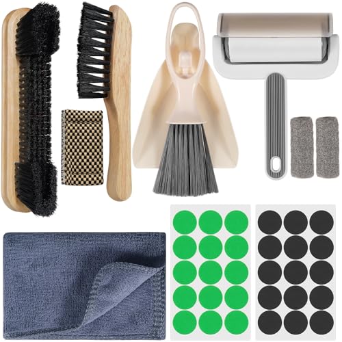 Billiard Pool Table Brushe Kit: 10 Piece Set with 2 Pool Table Brushes 2 Ferrule Polish Cloths 2 Cue Polish and Cleaning Cloths Lint Roller Dustpan and Broom 15 Marker Dots 15 Felt Repair Patches