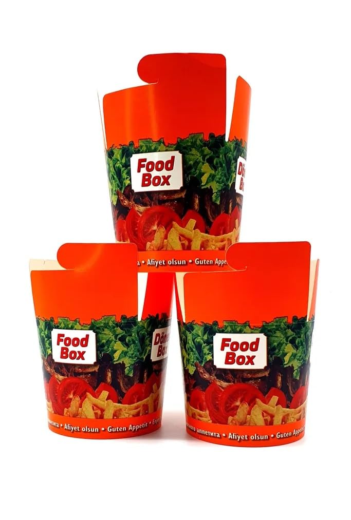 Döner Box Foodbox Nudelbox Pappe Lunchbox, 50 Stück, 750ml, 26oz, rund, faltbar