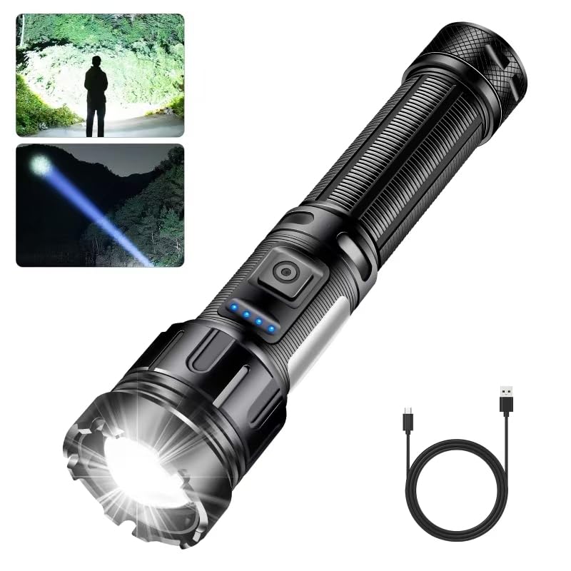 Rechargeable Flashlights High Lumens - 100,000 LM Super Bright LED Flashlight Powerful Tactical Flashlight with Zoomable, 7 Modes, IPX7 Waterproof, Handheld Flashlight for Camping, Hiking, Emergencies