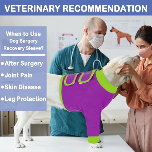 Image of KOESON Dog Recovery Sleeve for Front Legs, Soft Pet Recovery Suit After Surgery, Adjustable Dog Leg Elbow Protector, Pet Wound Care Shirt to Stop Licking, E-Collar Cone Alternative, Purple 2XL