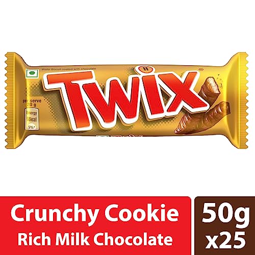 Image of Twix Caramel Cookie Chocolate Bar, Loaded with Soft Nougat, Chewy Caramel, & Crunchy Cookie, Premium Chocolate Pack for Sharing with Family & Friends, 50Gram, Pack of 25
