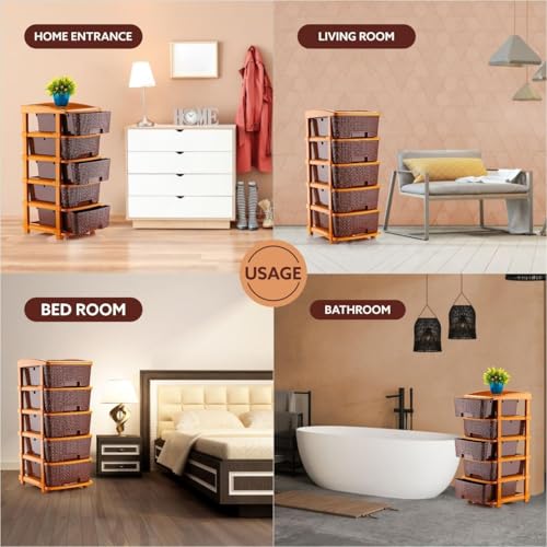 Image of 5 XL Plastic Modular Drawer System for Home, Office, Hospital, Parlor, School, Doctors, Home and Kids, Product Dimension When Asembeled (30Cmx39Cmx77Cm) (Chocolate Brown, 5XL)