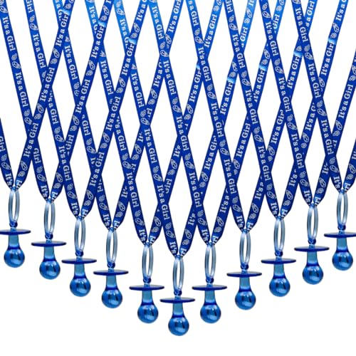 Image of Lassos Boutique 36 Pieces It's a Girl Baby Shower Pacifiers Necklace Acrylic Baby Party Favors Charm Pacifiers Necklace Baby Shower Party Decorations Table Scatter (Royal Blue)