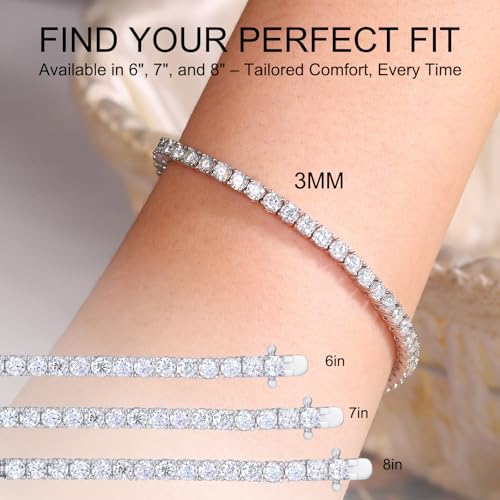 Moissanite Tennis Bracelet 3mm – 925 Sterling Silver, D Color VVS1 Moissanite Stones, Dainty Lobster Clasp Chain for Women, Stackable Gift Jewelry4