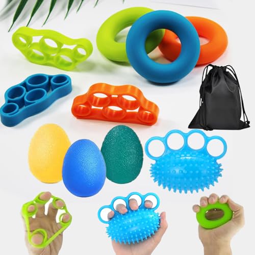 Abiemuce 11 PCS Handtrainer, Fingertrainer mit 3 Stärken für Hände Therapie, zur Kräftigung von Hand und Finger Druckentlastung und Rehabilitation für Männer, Frauen, Senioren und Jugendliche geeignet