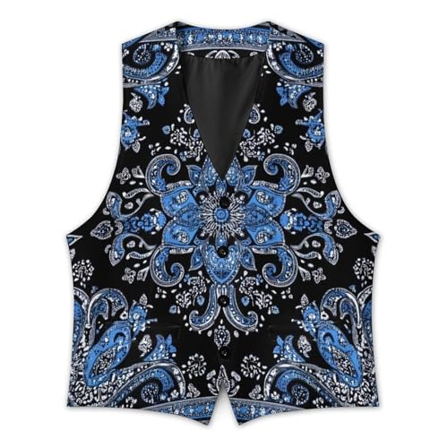 Blue Paisley Bandana Suit Vest for Men Slim Fit Sleeveless Jacket V Neck Business Waistcoat Button Up Dressy Top 5